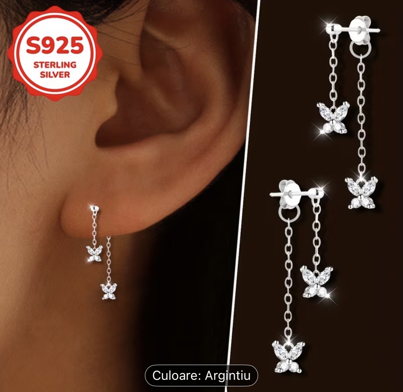 Cercei Fluture din Argint Sterling