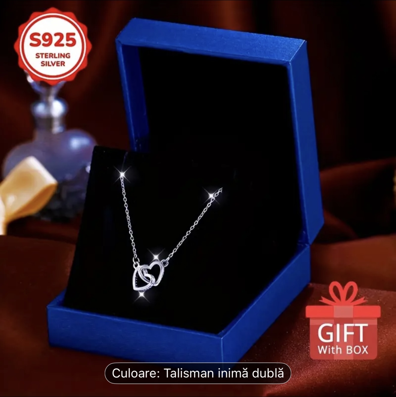 Colier cu pandantiv cu două inimi