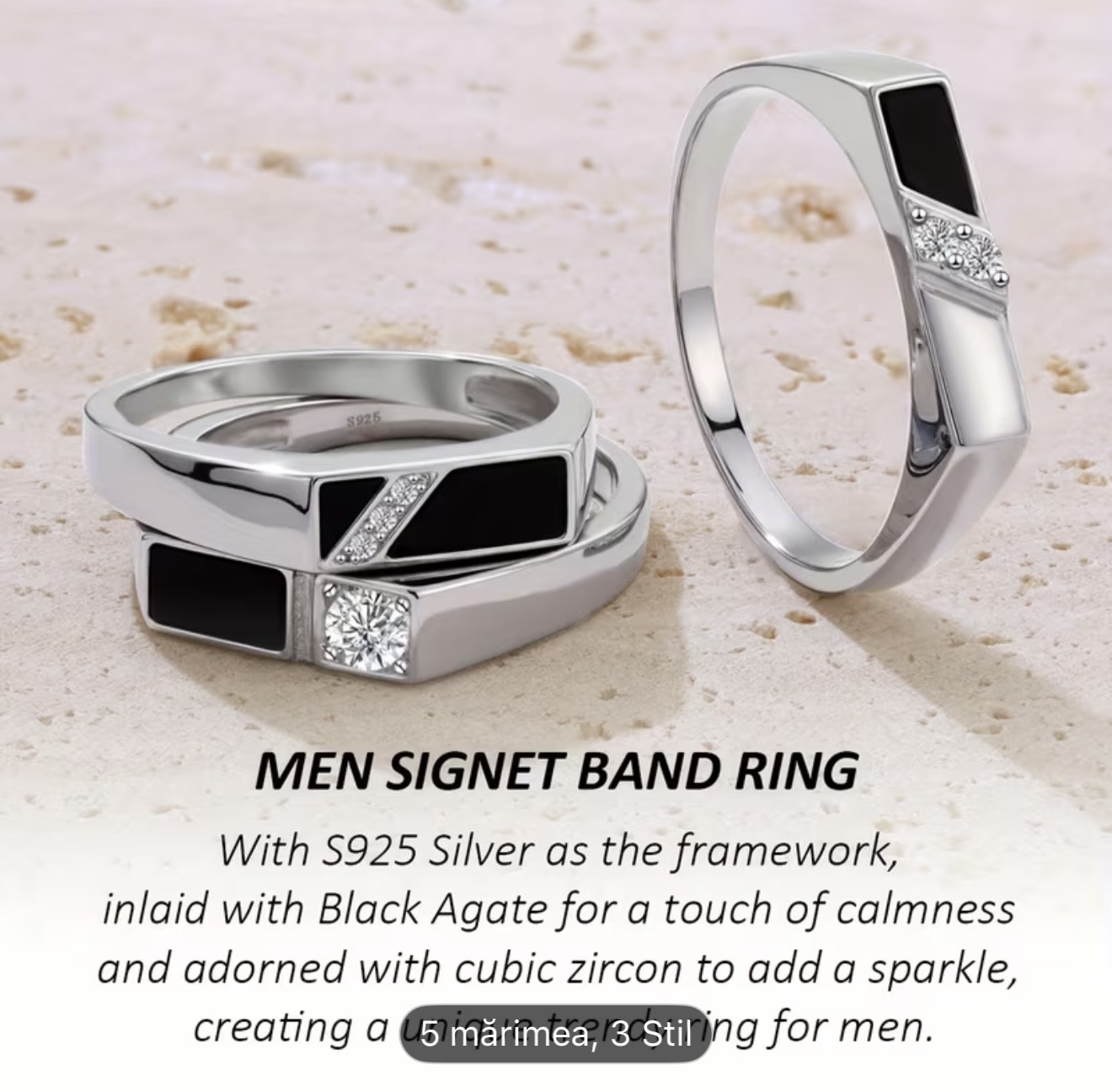 Inel elegant cu sigiliu din argint pentru bărbați