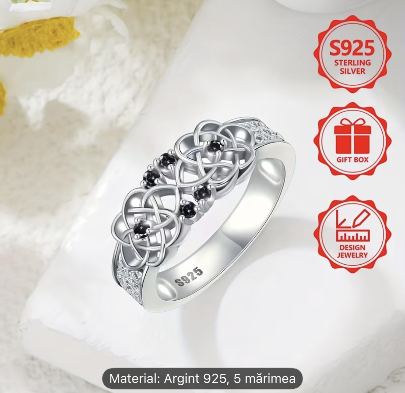 Inel din argint sterlin cu nod celtic