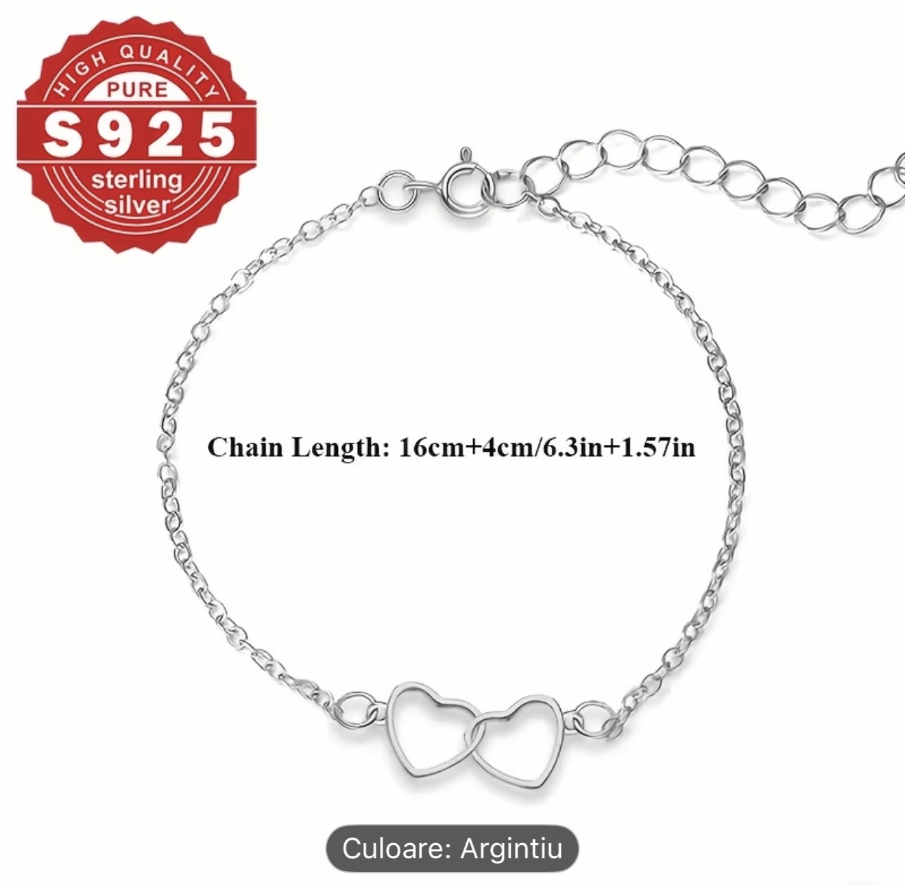 Brățară din argint 925 cu inimă dublă