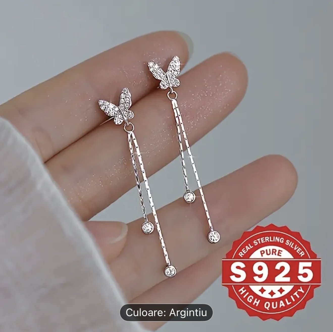 Cercei cu picătură de argint Fluture