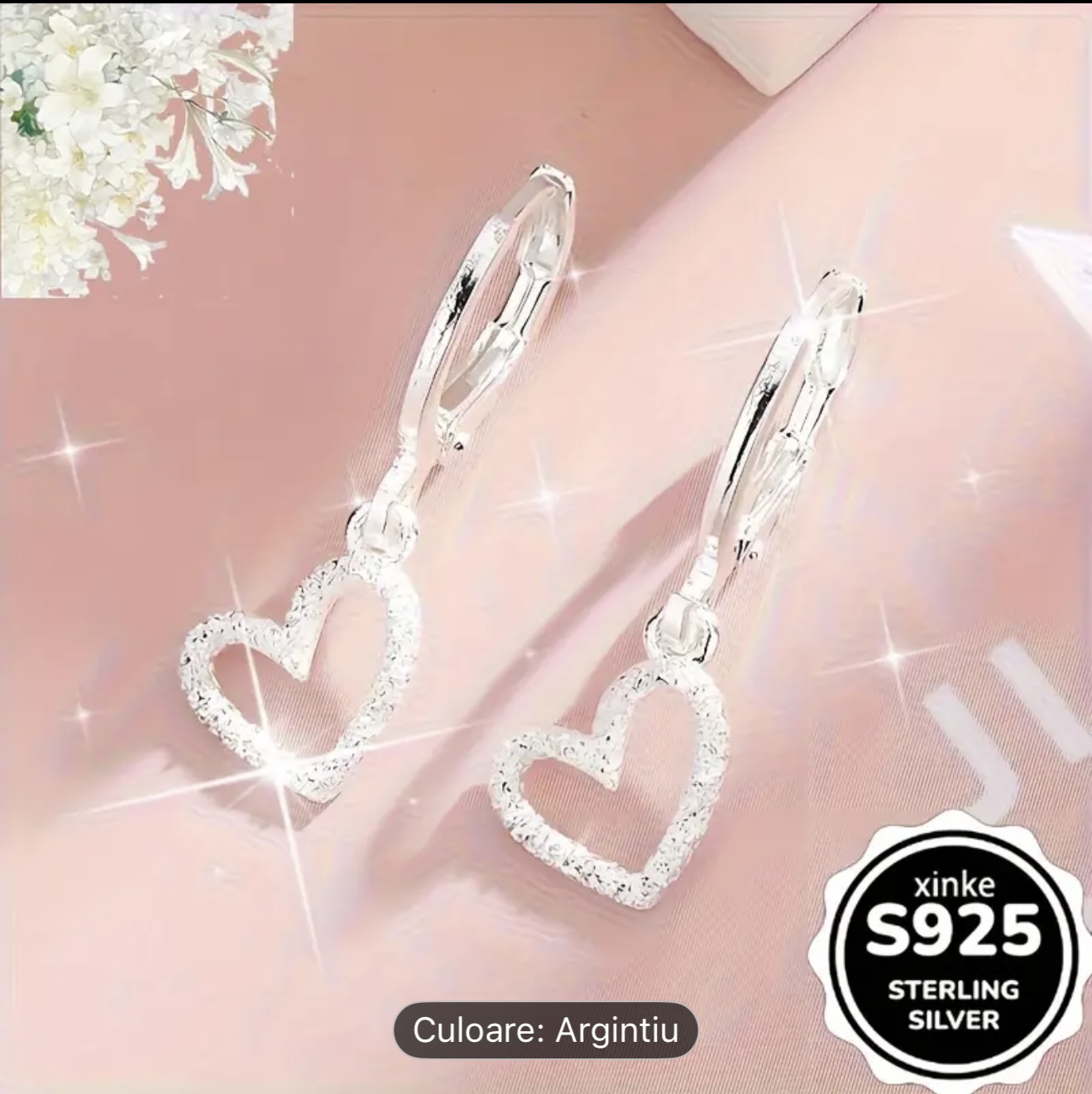 Cercei din argint în formă de inimă
