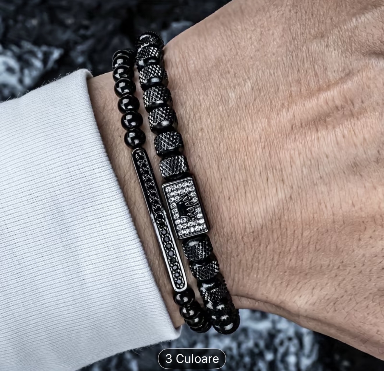 Set Brățară dublă cu mărgele negre