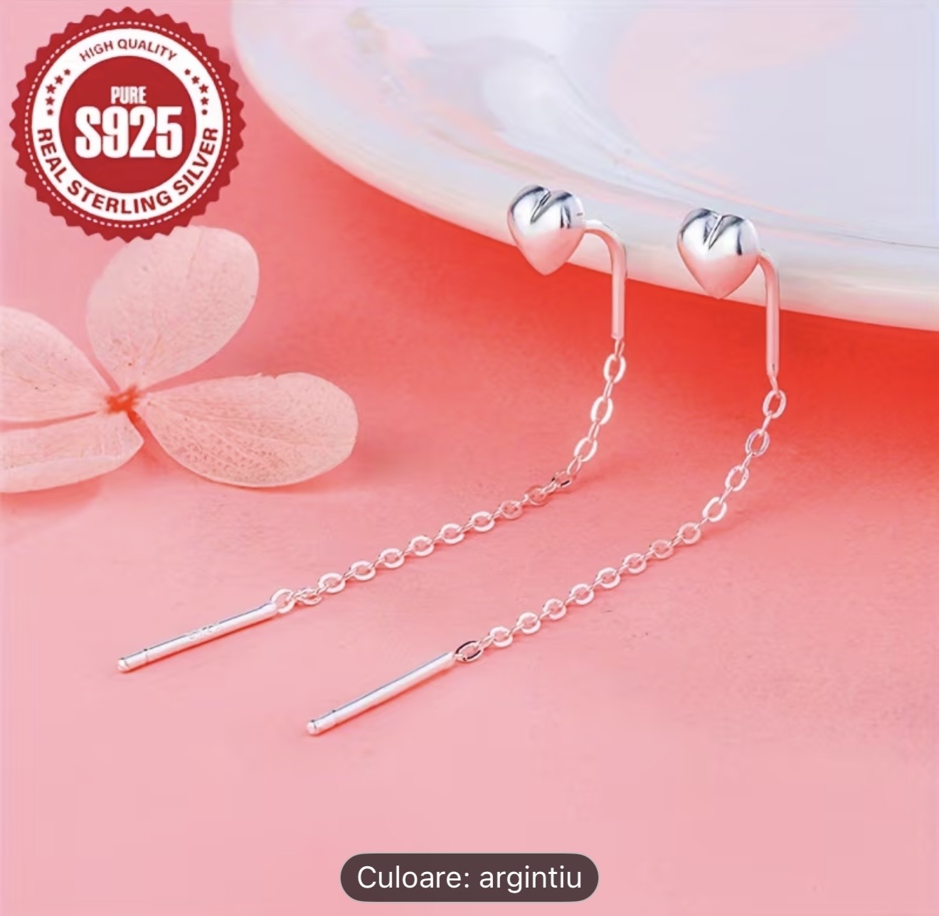 Cercei din argint sterling inimă cu lanț
