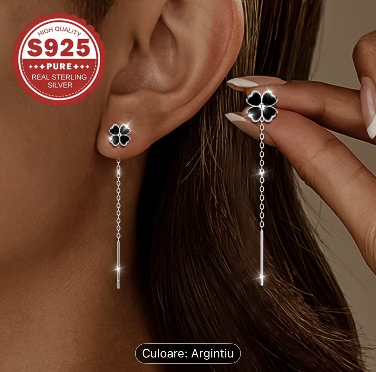 Cercei cu flori suspendate din argint sterling