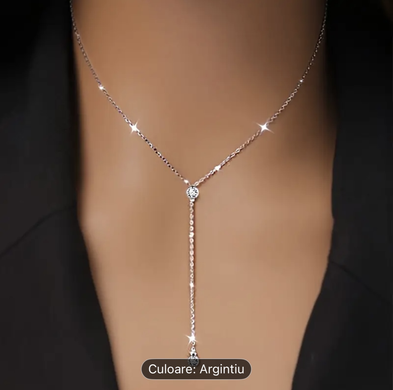 Colier elegant cu lariat din argint