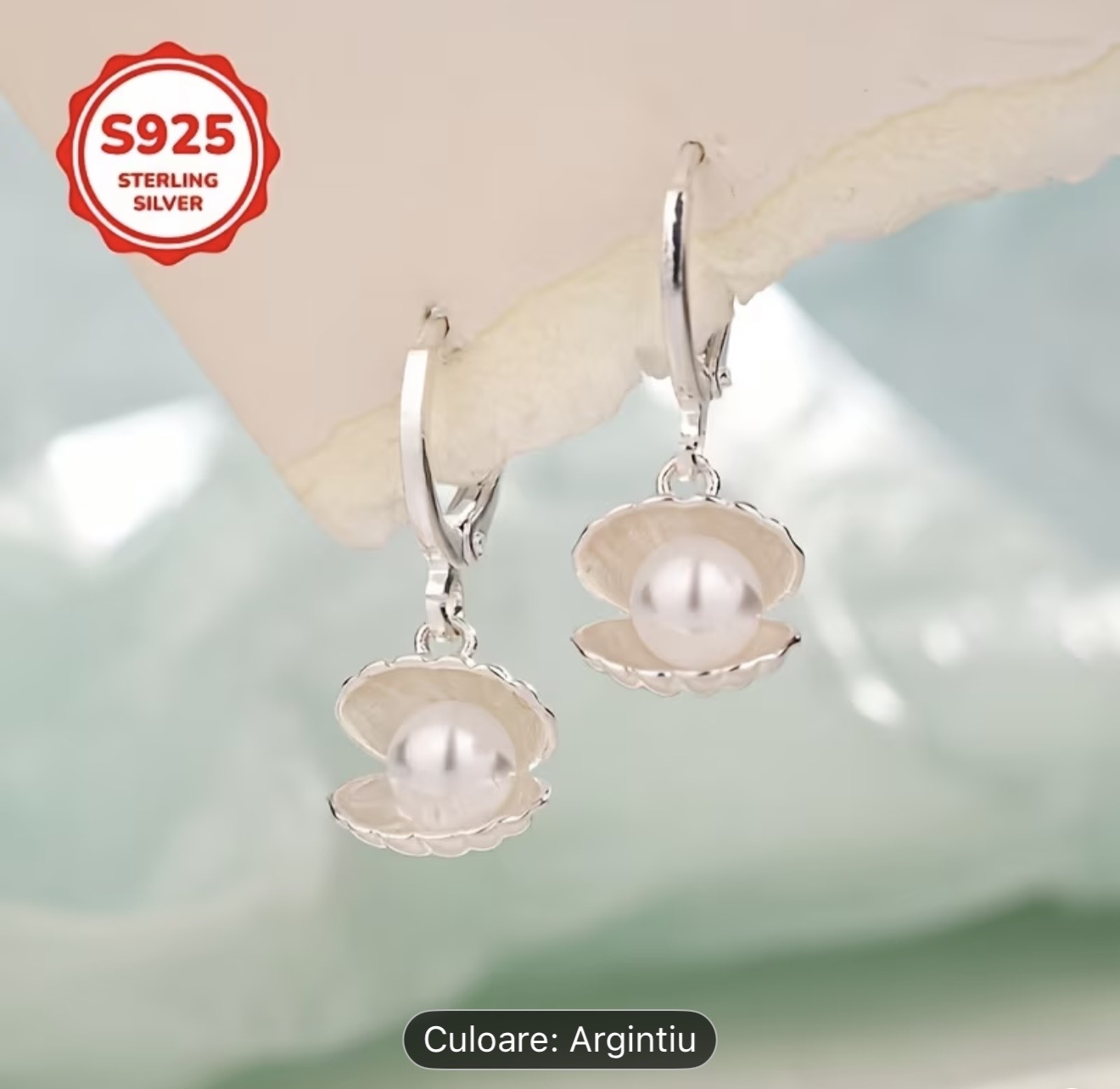 Cercei din argint sterling cu perle și scoici