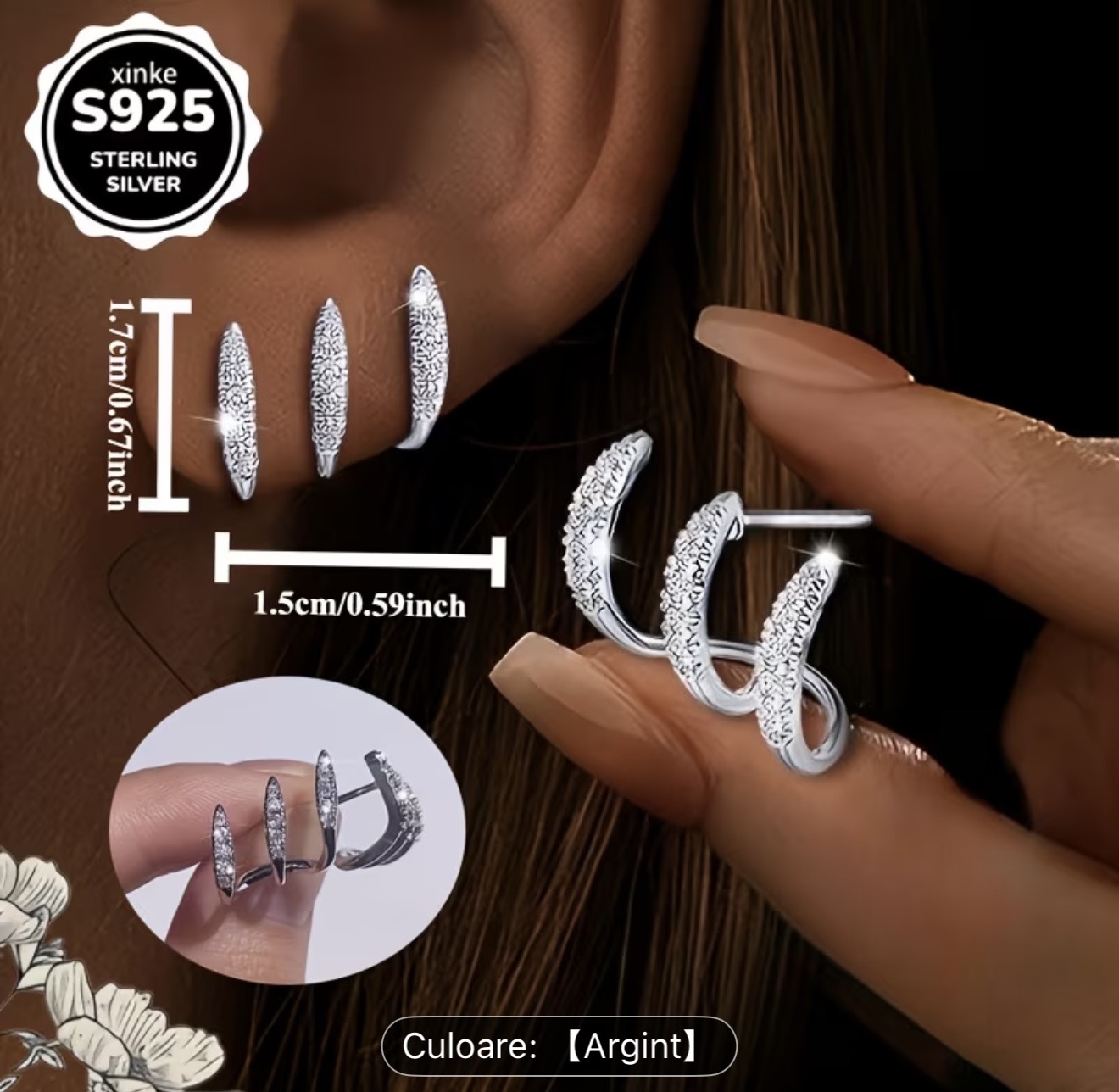 Cercei alpiniști din argint 925