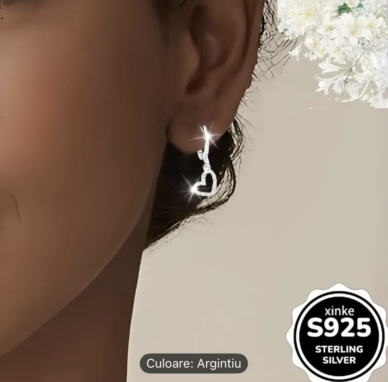 Cercei din argint în formă de inimă