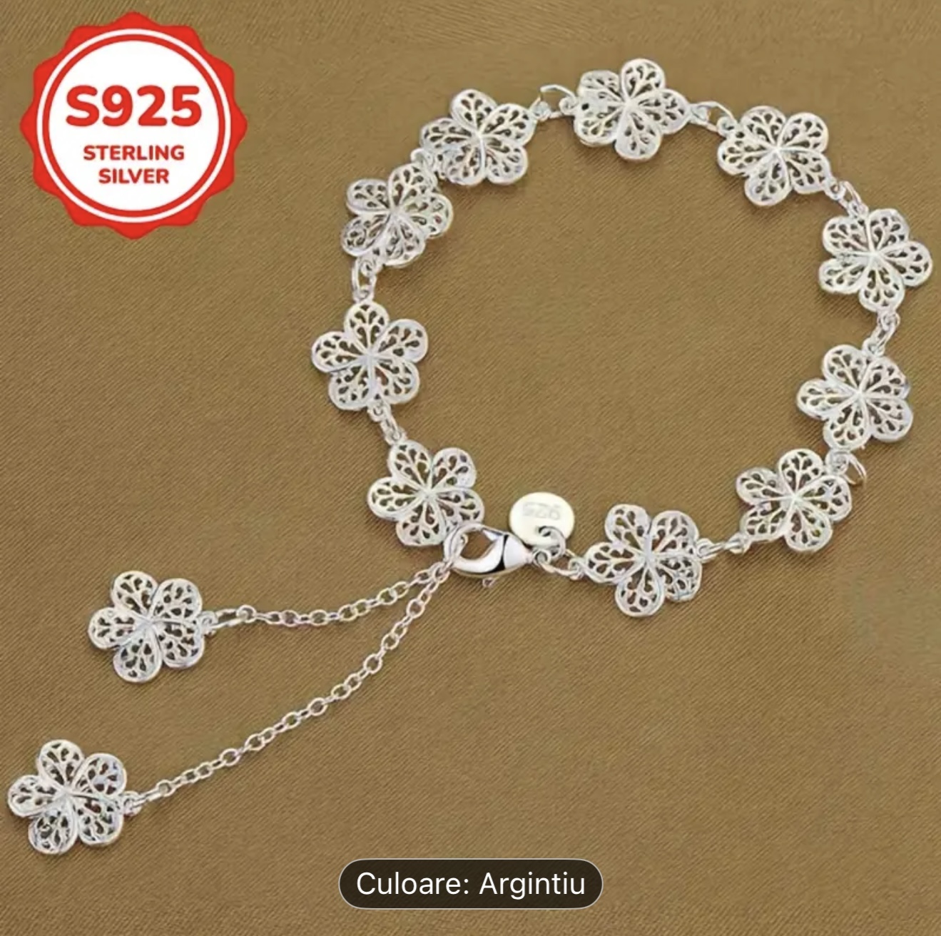 Bratara cu flori de argint