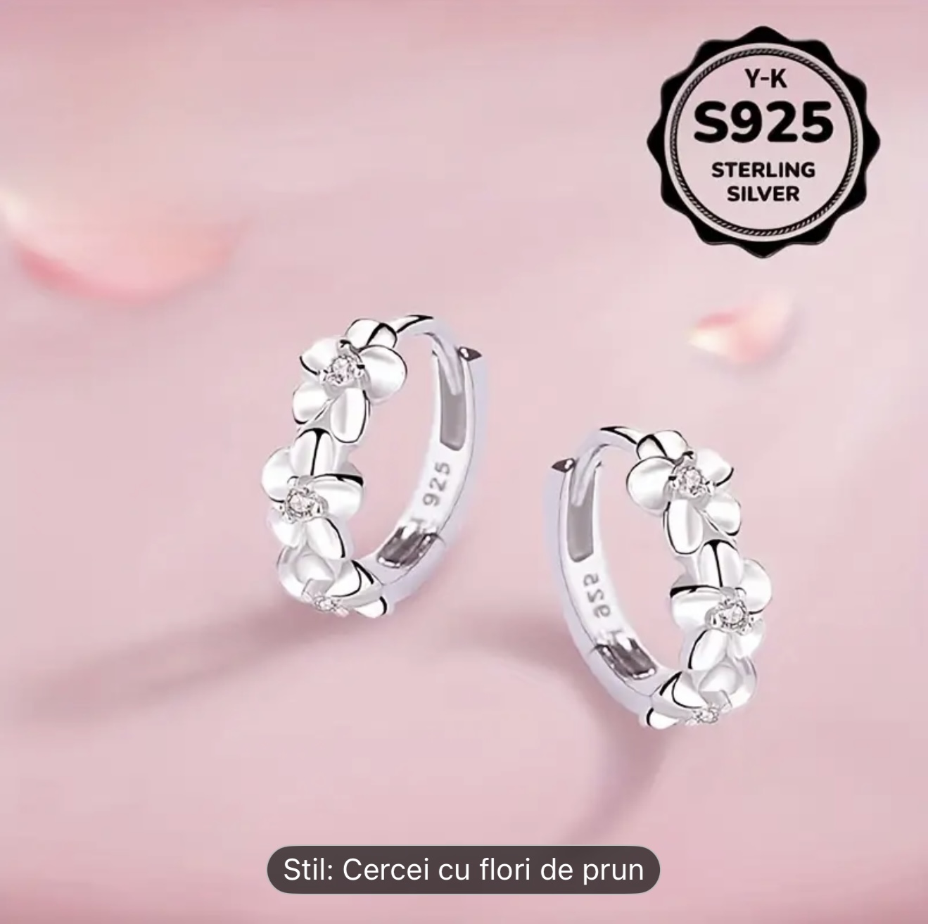 Cercei de argint cu flori de prun