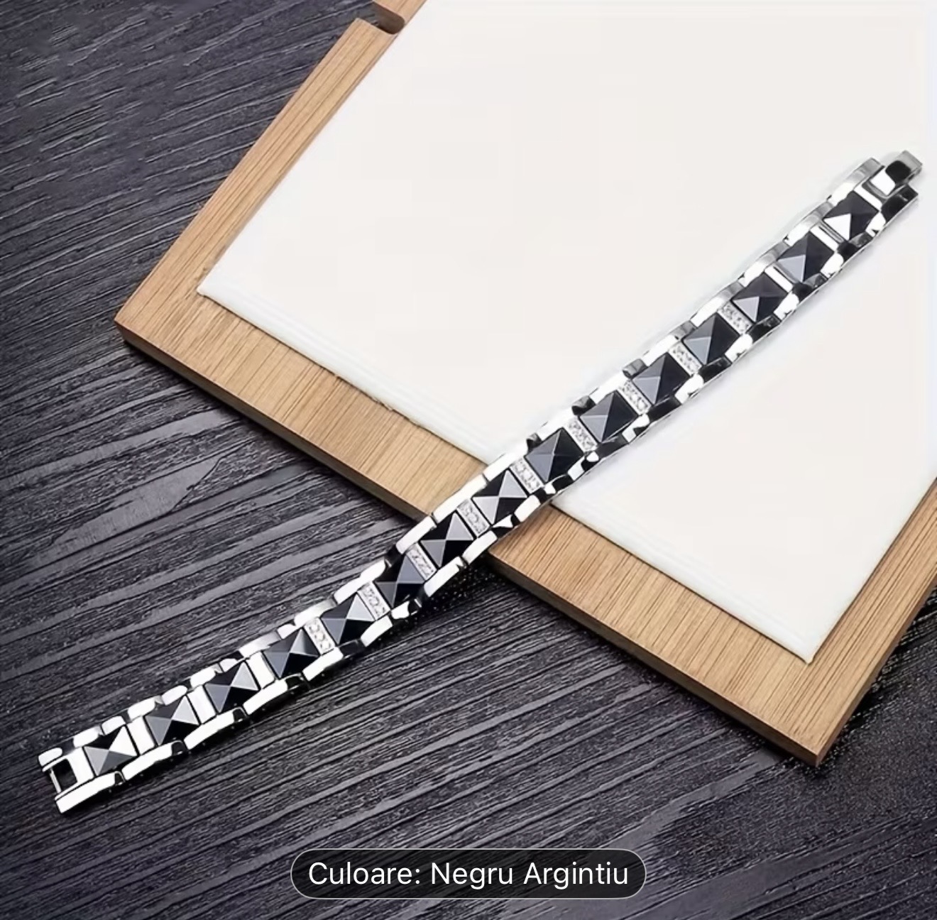 Brățară din oțel inoxidabil negru-argintiu