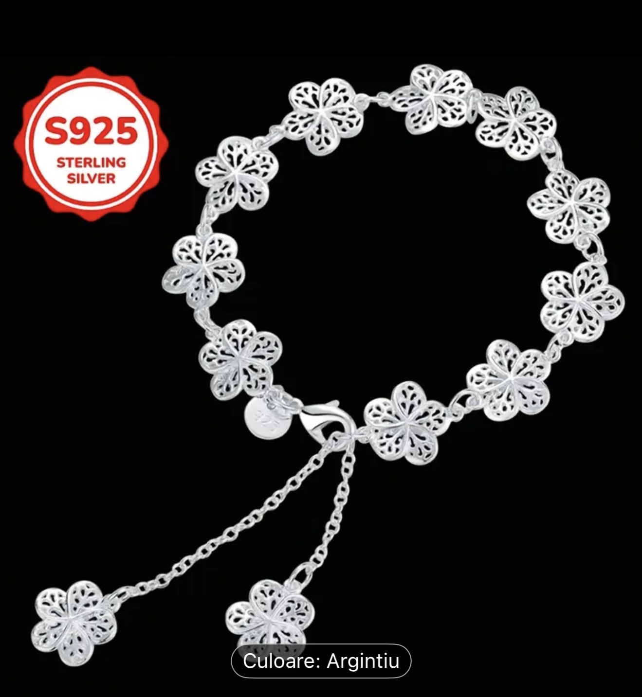 Bratara cu flori de argint