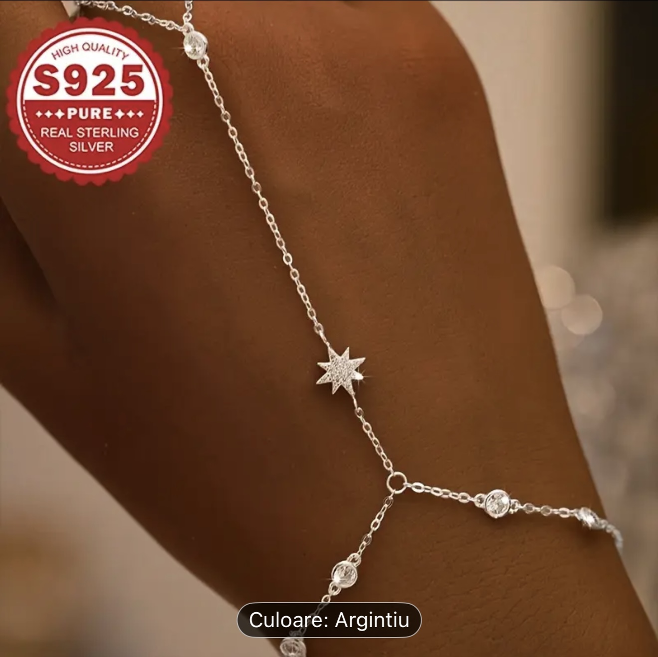 Brățară cu lanț de mână cu stea de argint