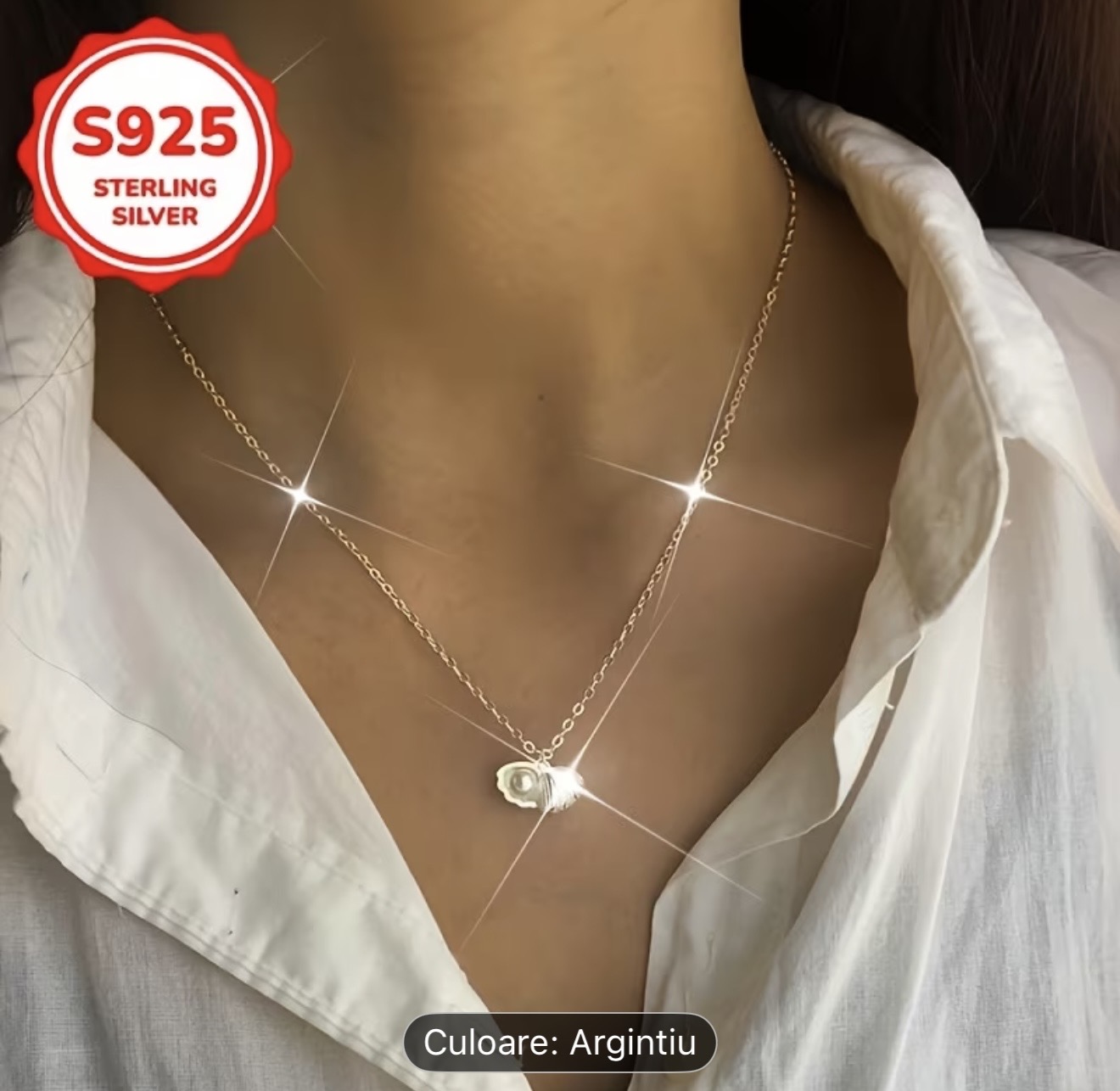 Colier din argint sterling cu perle și scoici