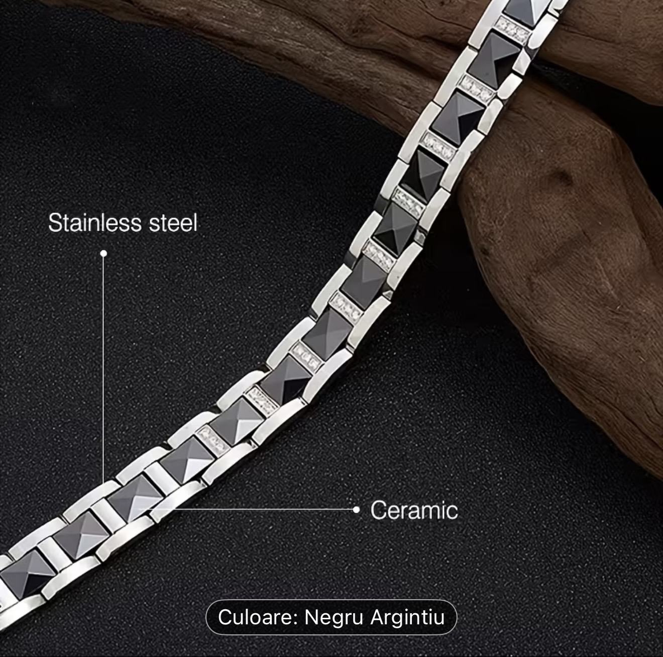 Brățară din oțel inoxidabil negru-argintiu