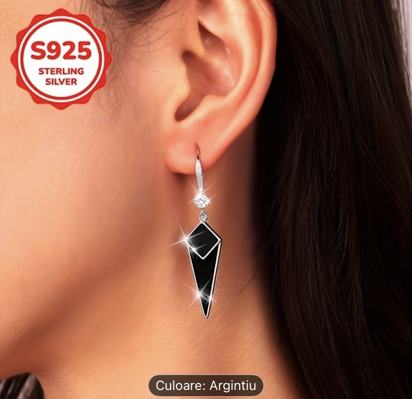 Cercei geometrici din argint sterling cu onix negru