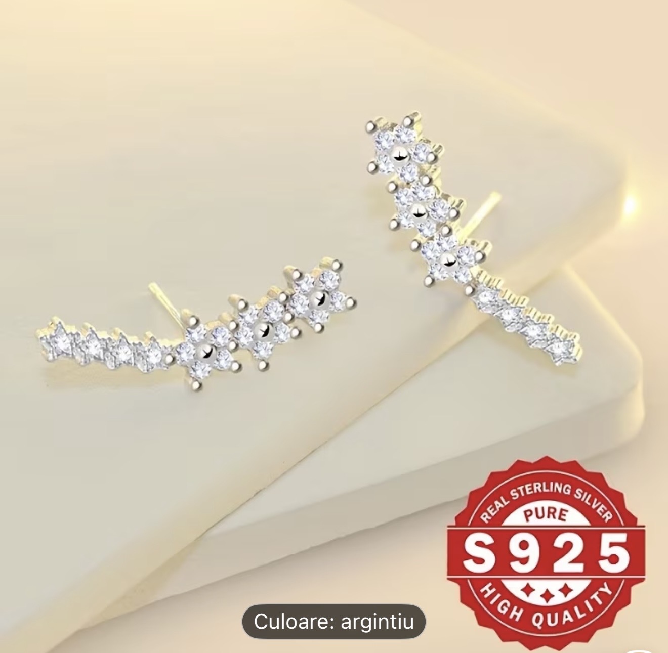 Cercei cățărători din argint cu motive florale