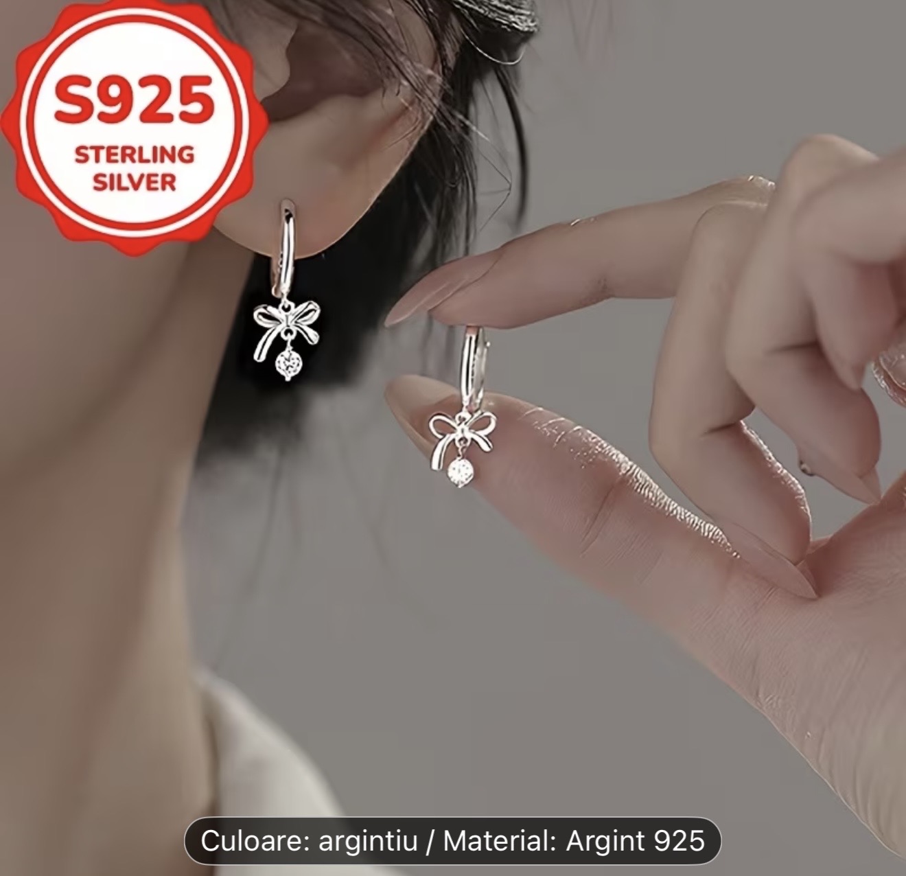 Cercei cu fundă din argint 925