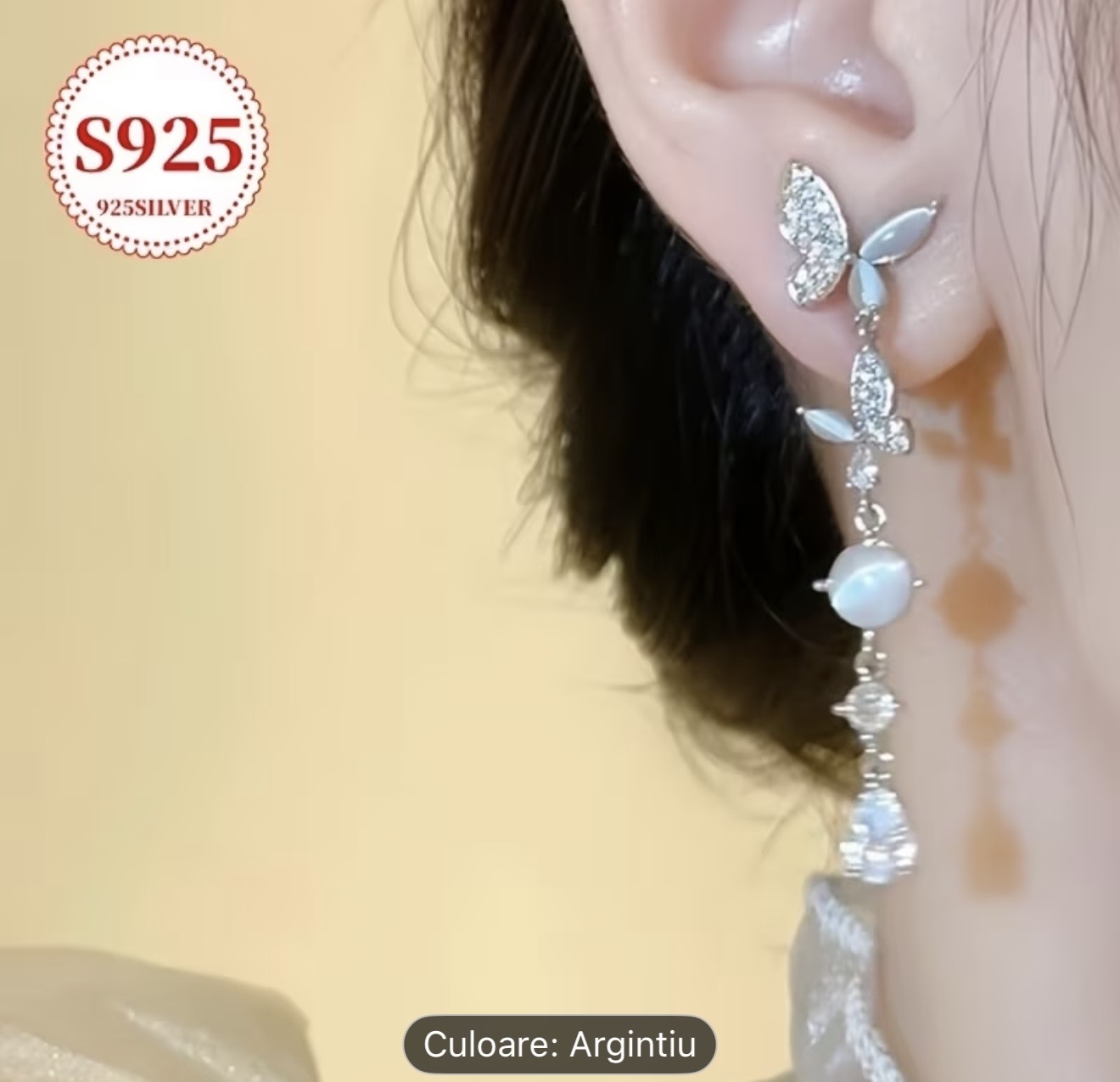 Cercei eleganți din argint 925 cu fluturi