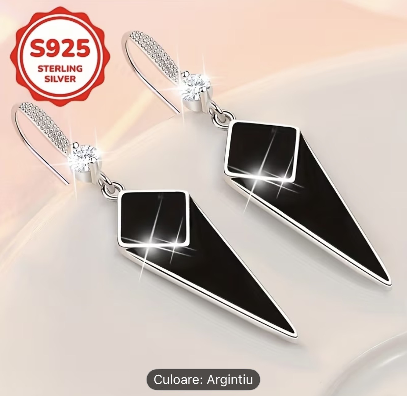 Cercei geometrici din argint sterling cu onix negru