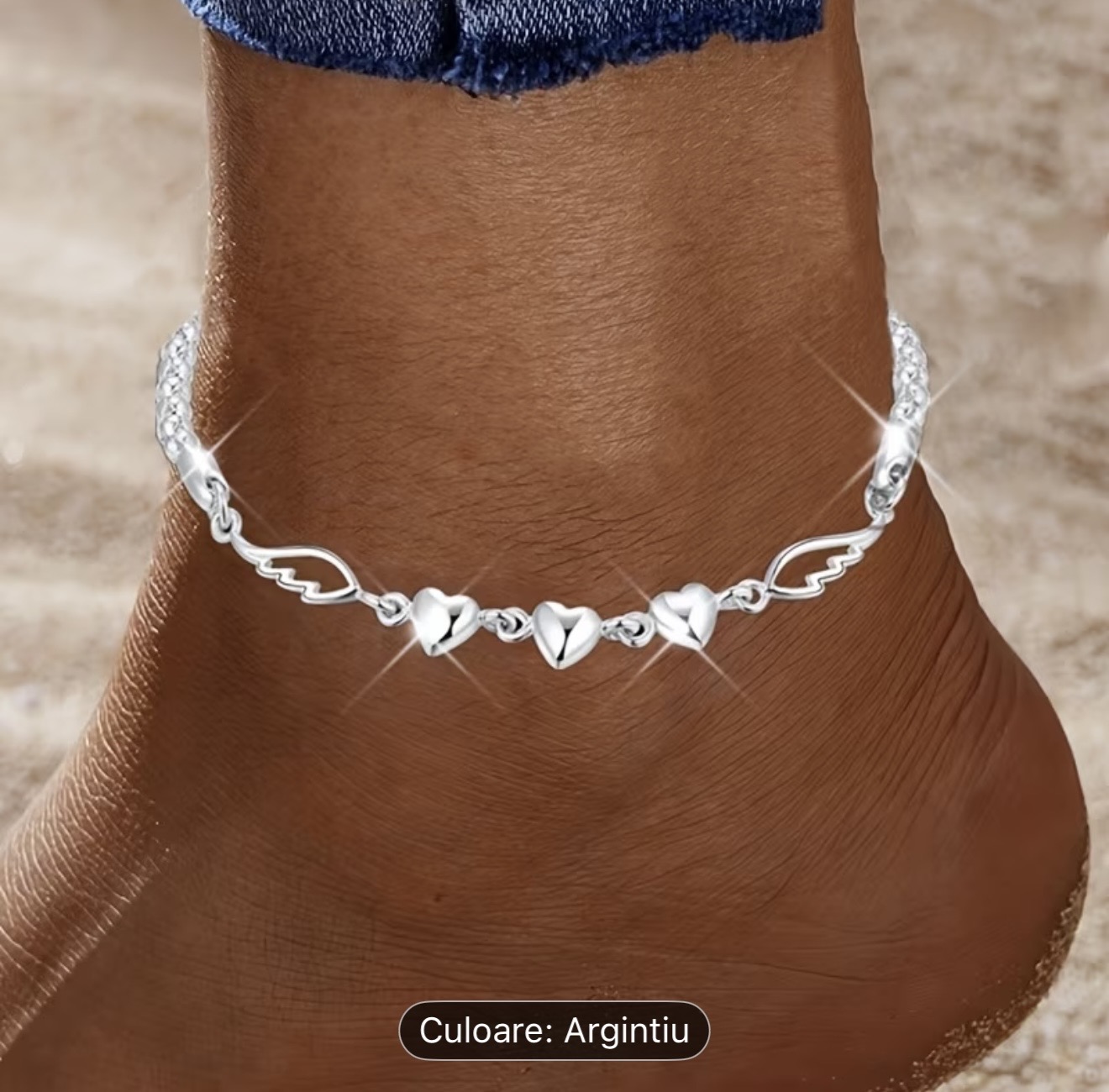 Brățară de gleznă din argint 925 cu inimă