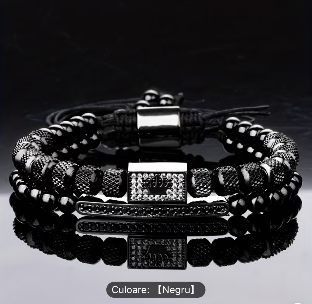 Set Brățară dublă cu mărgele negre