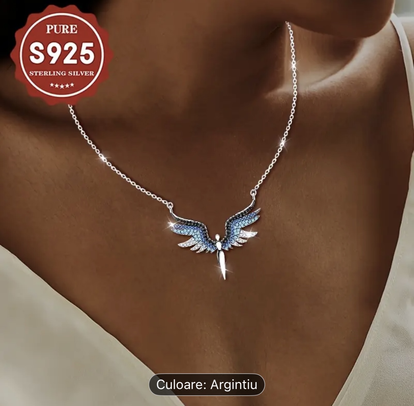 Colier cu aripi de înger din argint