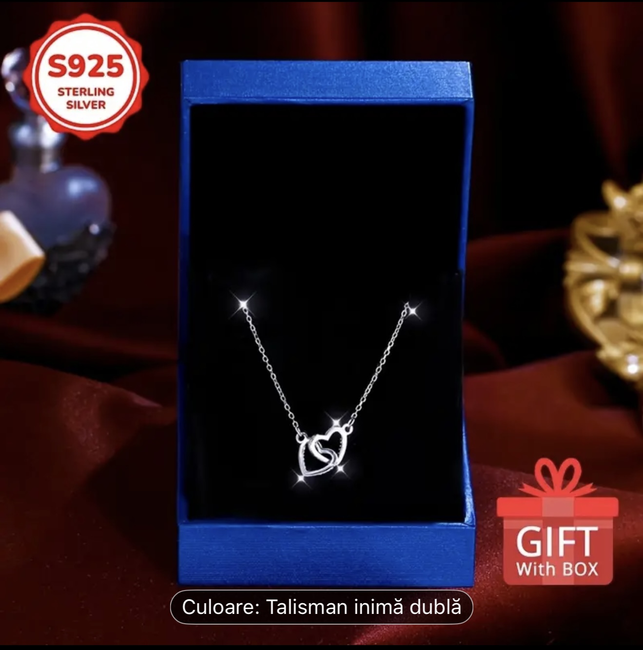 Colier cu pandantiv cu două inimi