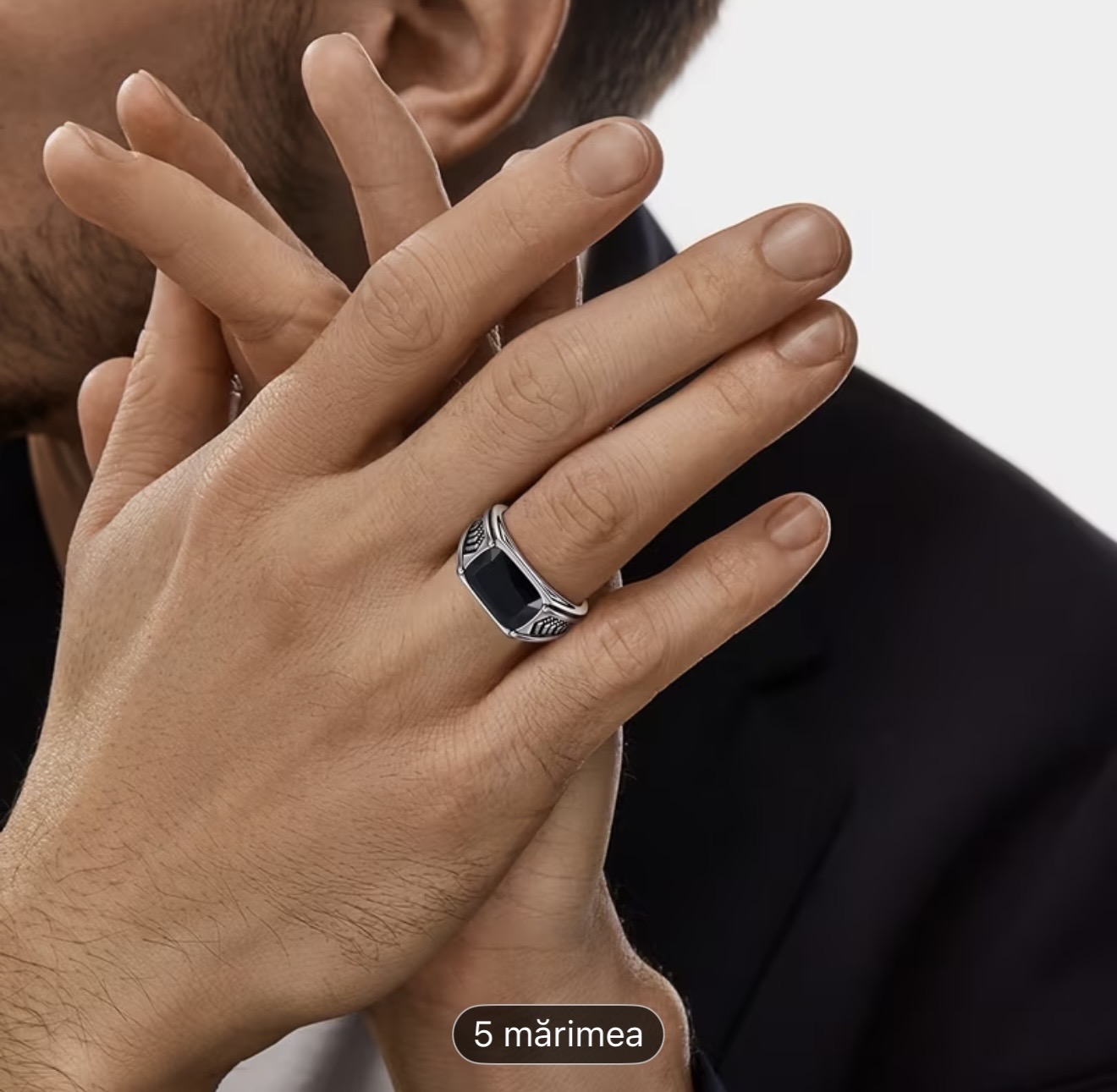 Inel bărbătesc din onix negru, argint