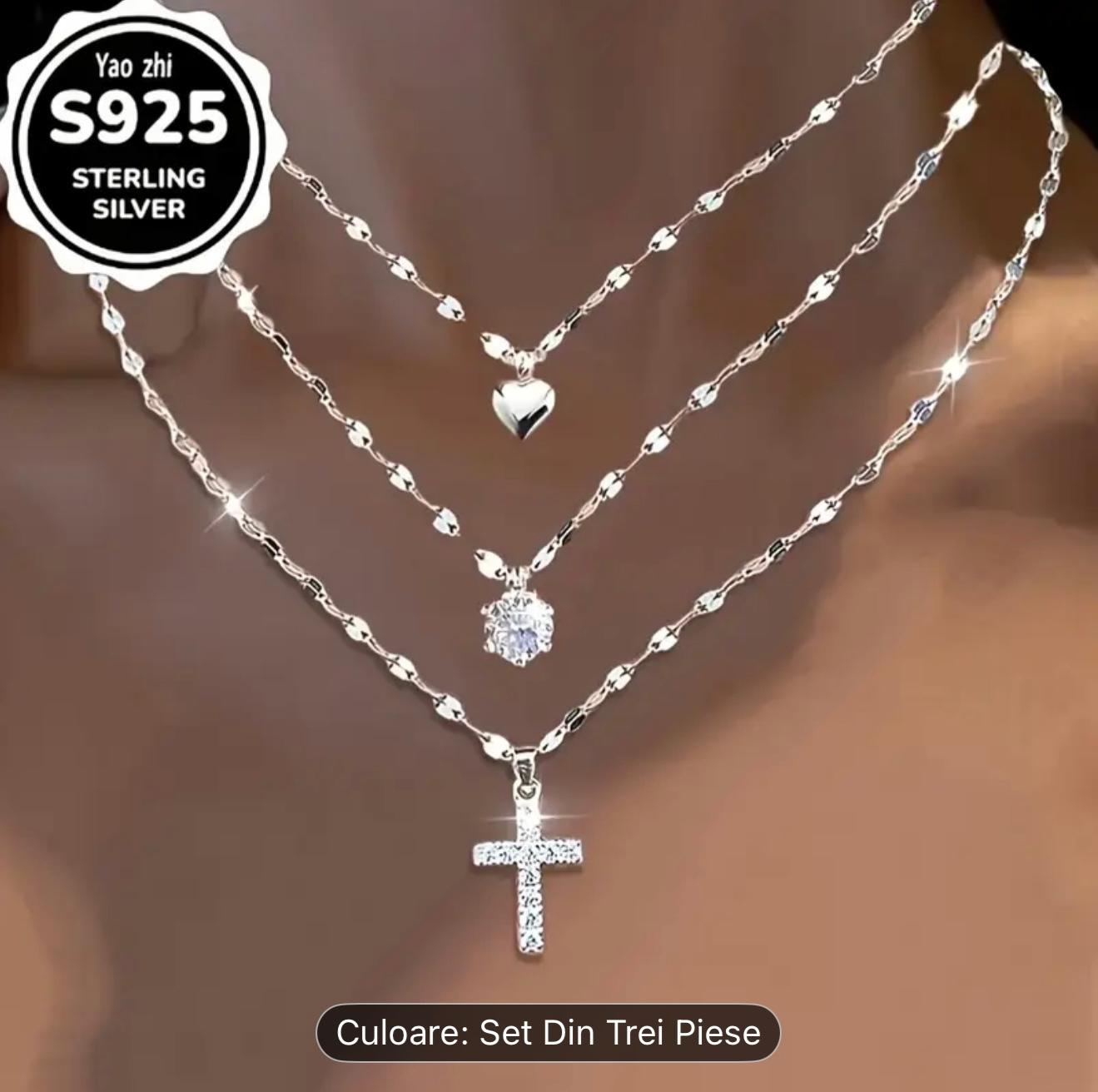 Set de colier din argint cu trei straturi