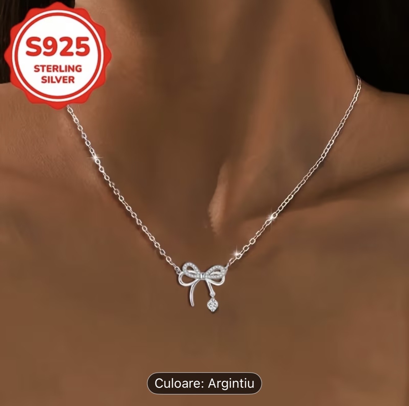 Colier cu fundă din argint 