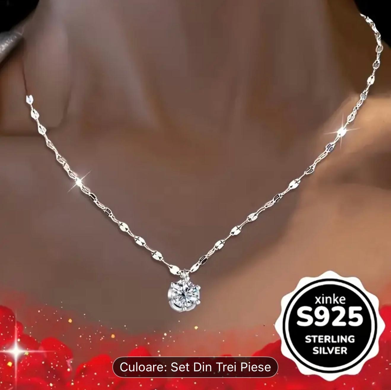 Set de colier din argint cu trei straturi