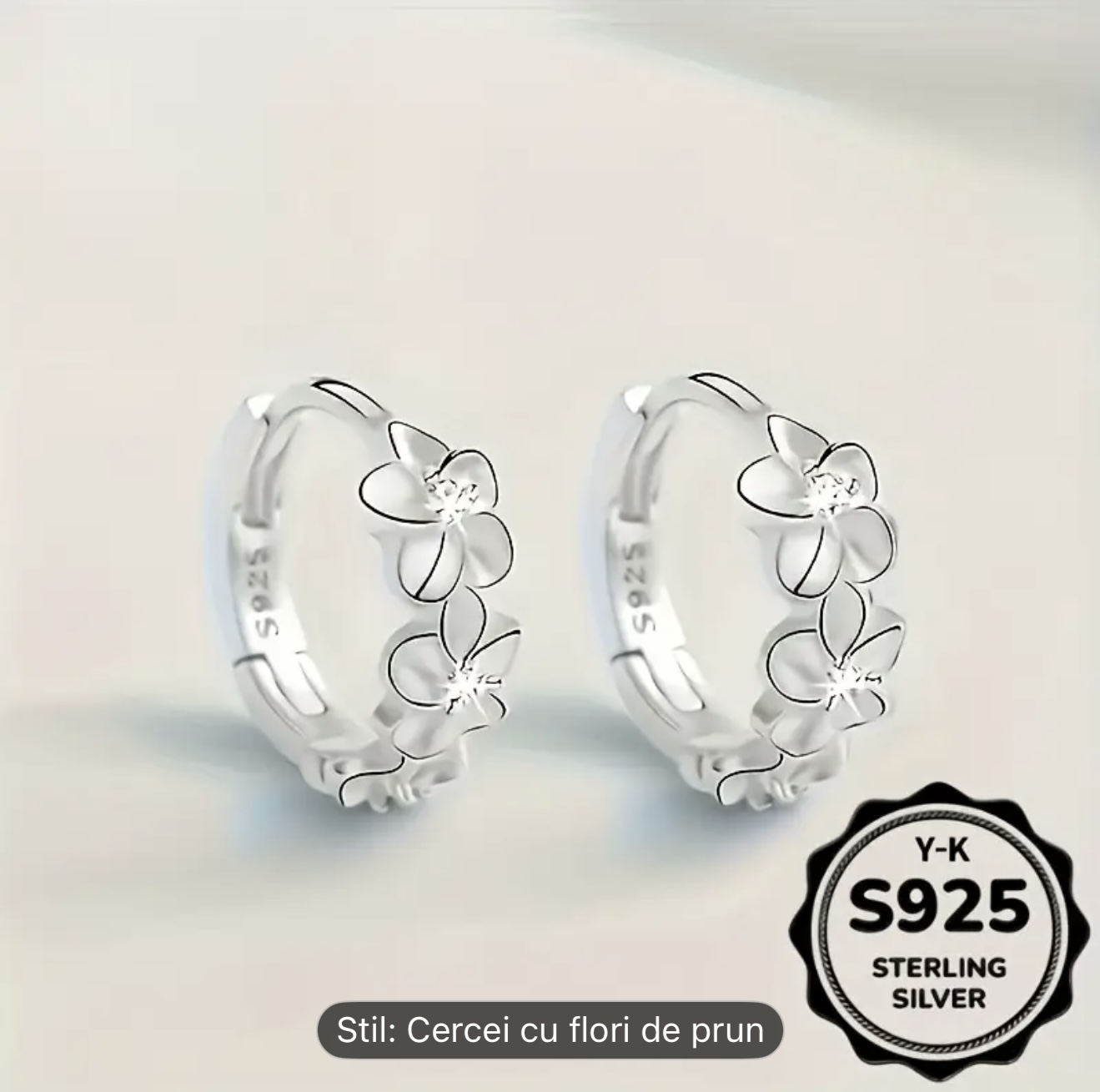 Cercei de argint cu flori de prun
