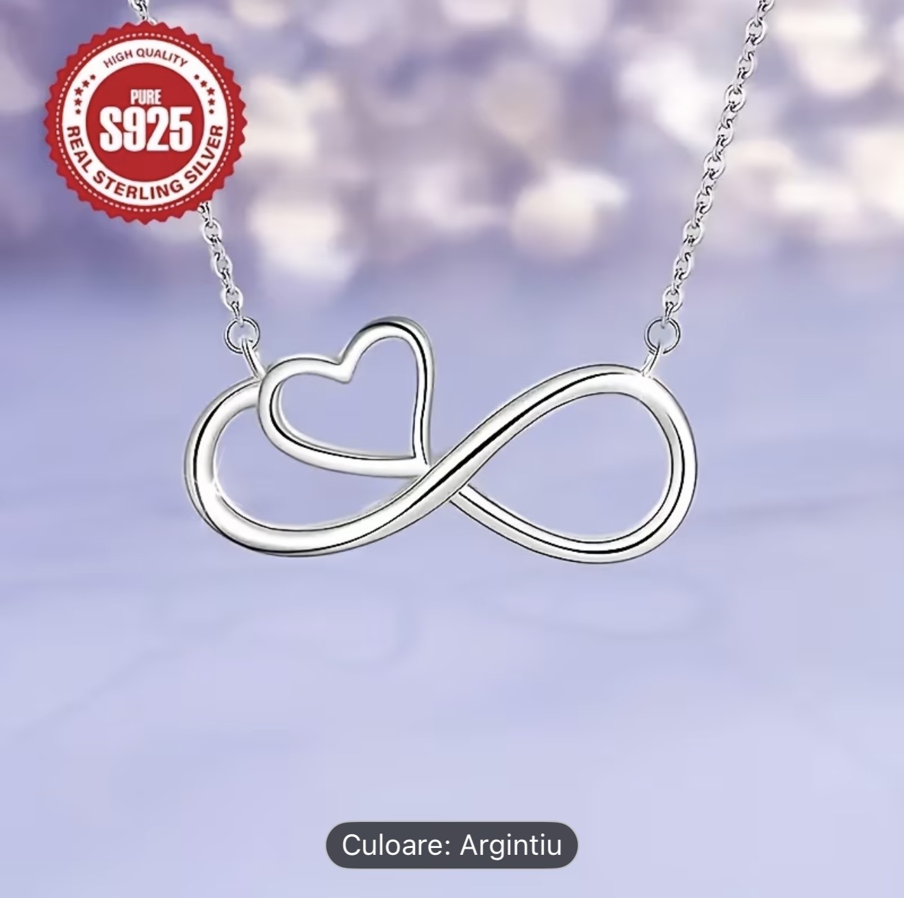 Colier din argint sterling cu inimă infinită