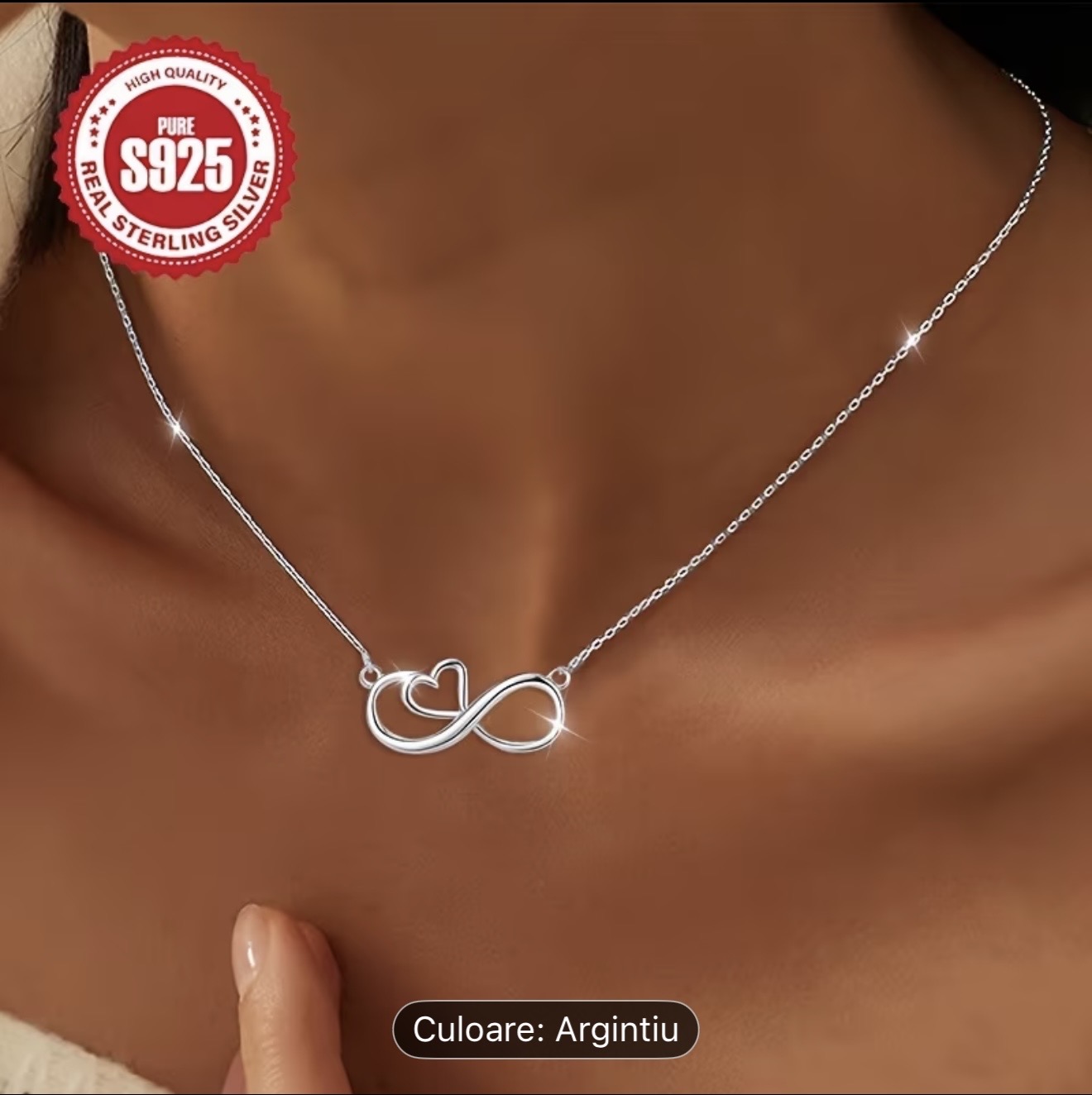 Colier din argint sterling cu inimă infinită