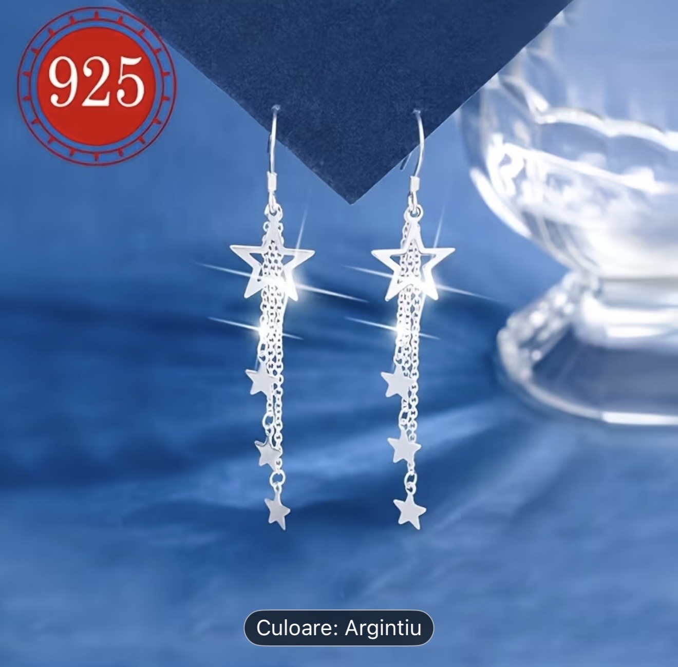 Cercei argintii cu stea suspendată