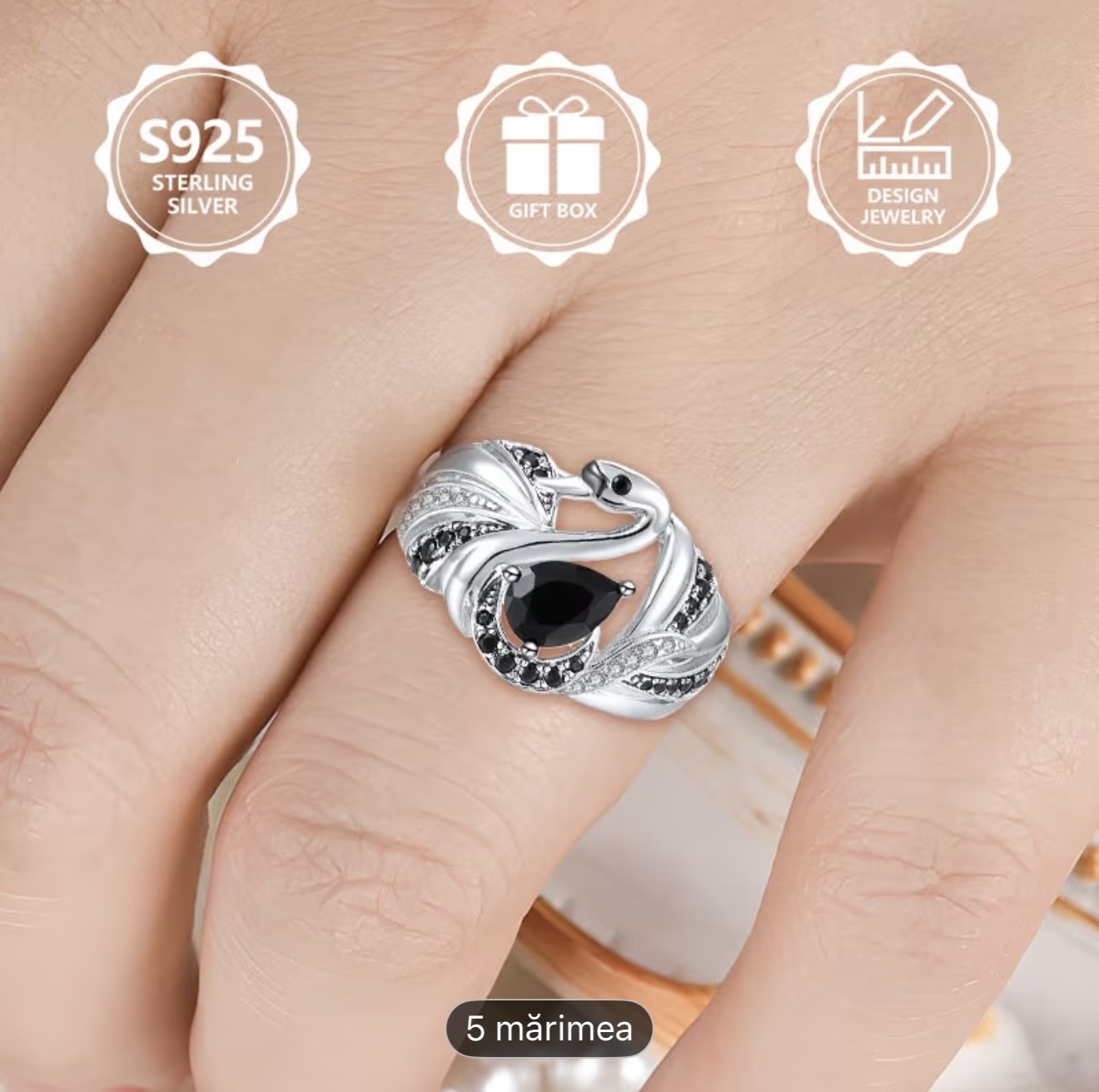 Inel de argint Sterling Swan