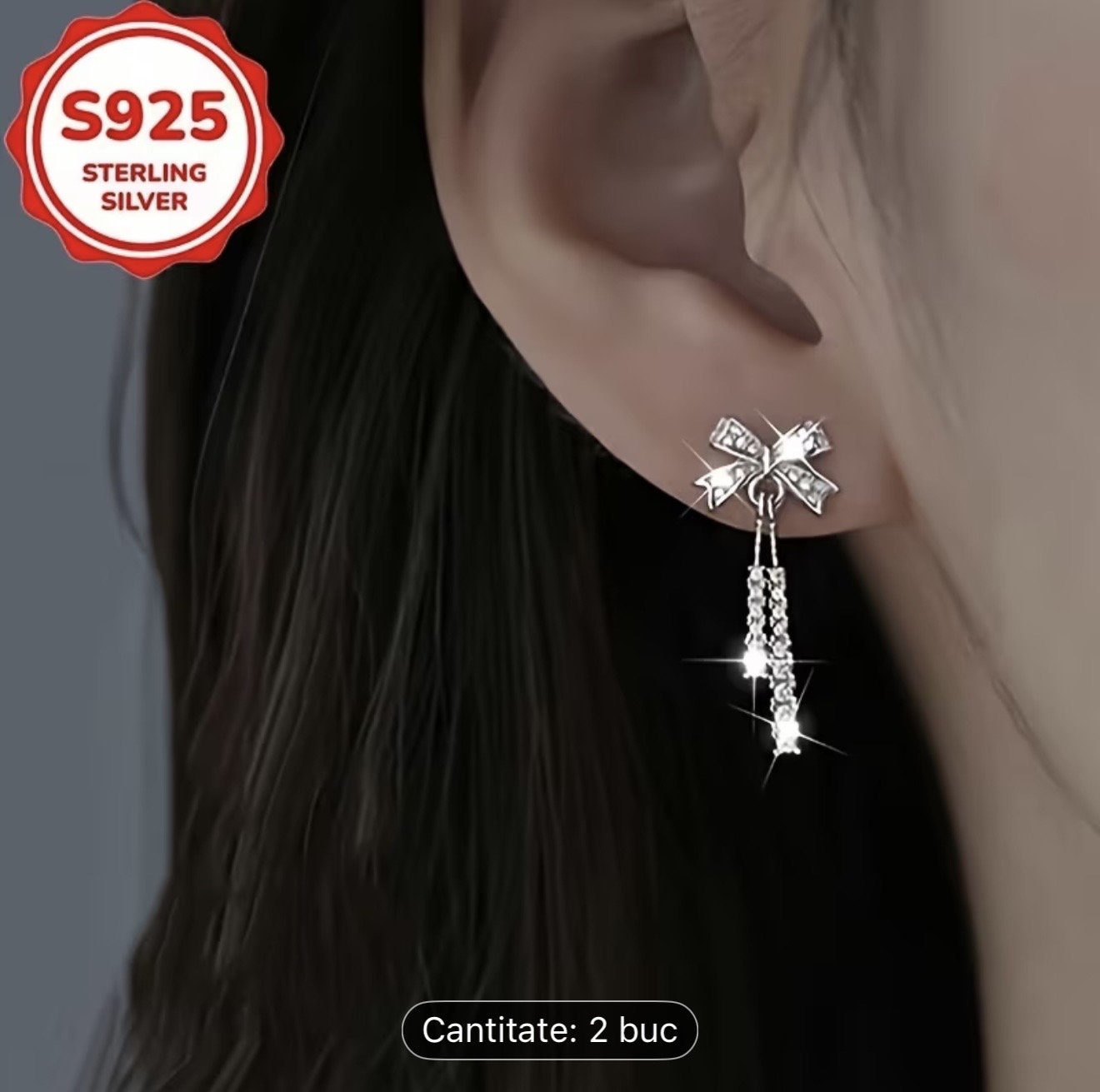 Cercei cu fundă din argint sterlin S925