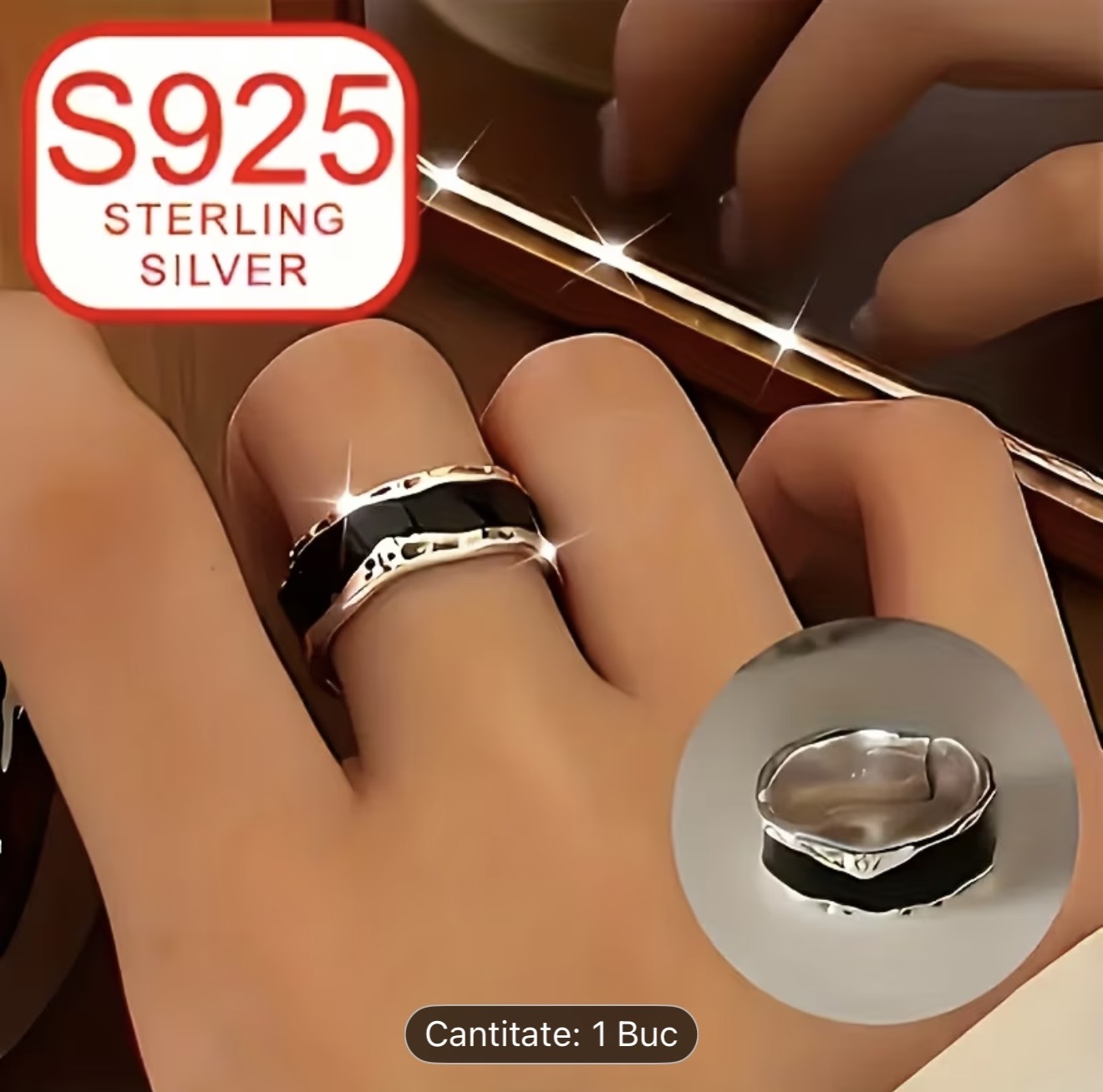 Inel cu bandă neagră din argint 925