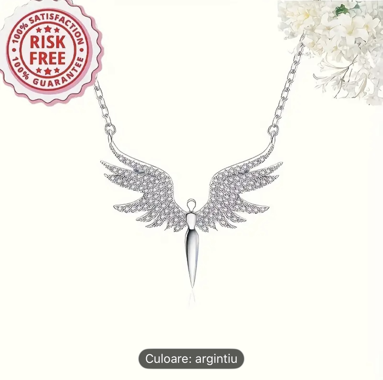 Colier cu pandantiv din argint cu aripi de înger
