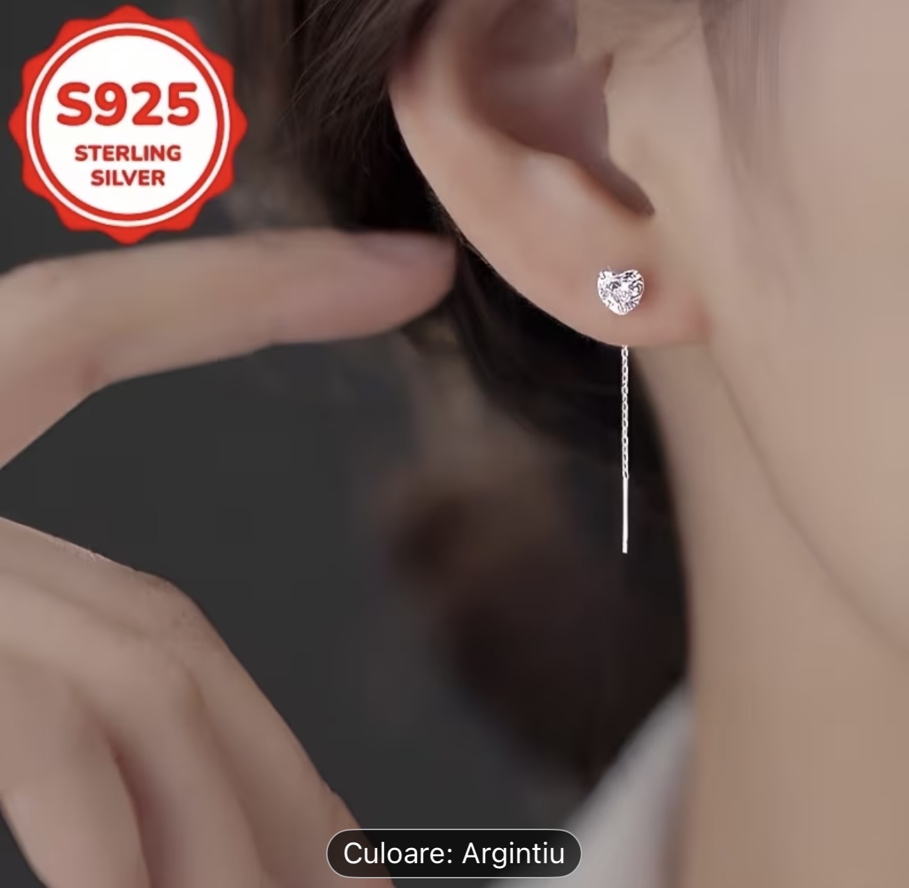 Cercei din argint sterling cu picături în formă de inimă