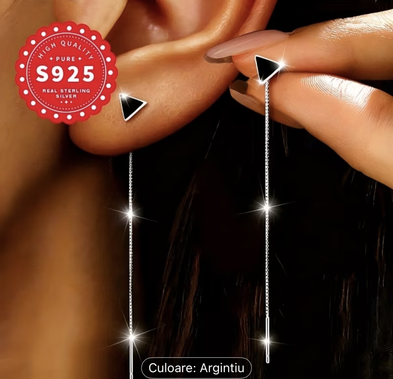 Cercei geometrici din argint sterlin cu filet