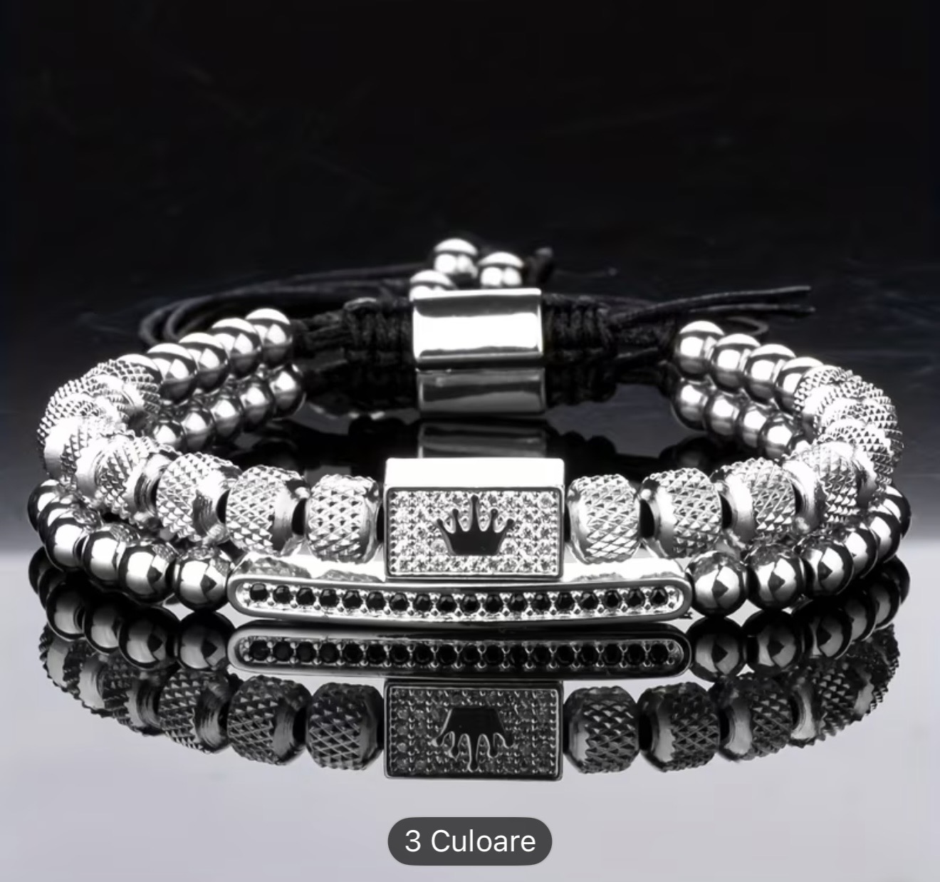 Set de brățări bărbătești cu mărgele argintii