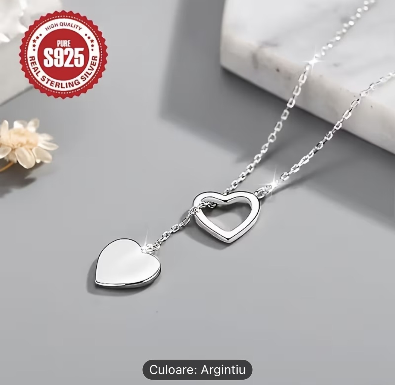 Colier cu pandantiv inimă din argint sterling