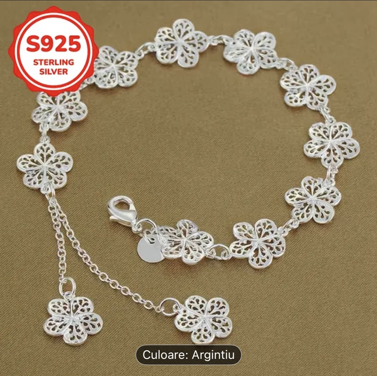 Bratara cu flori de argint