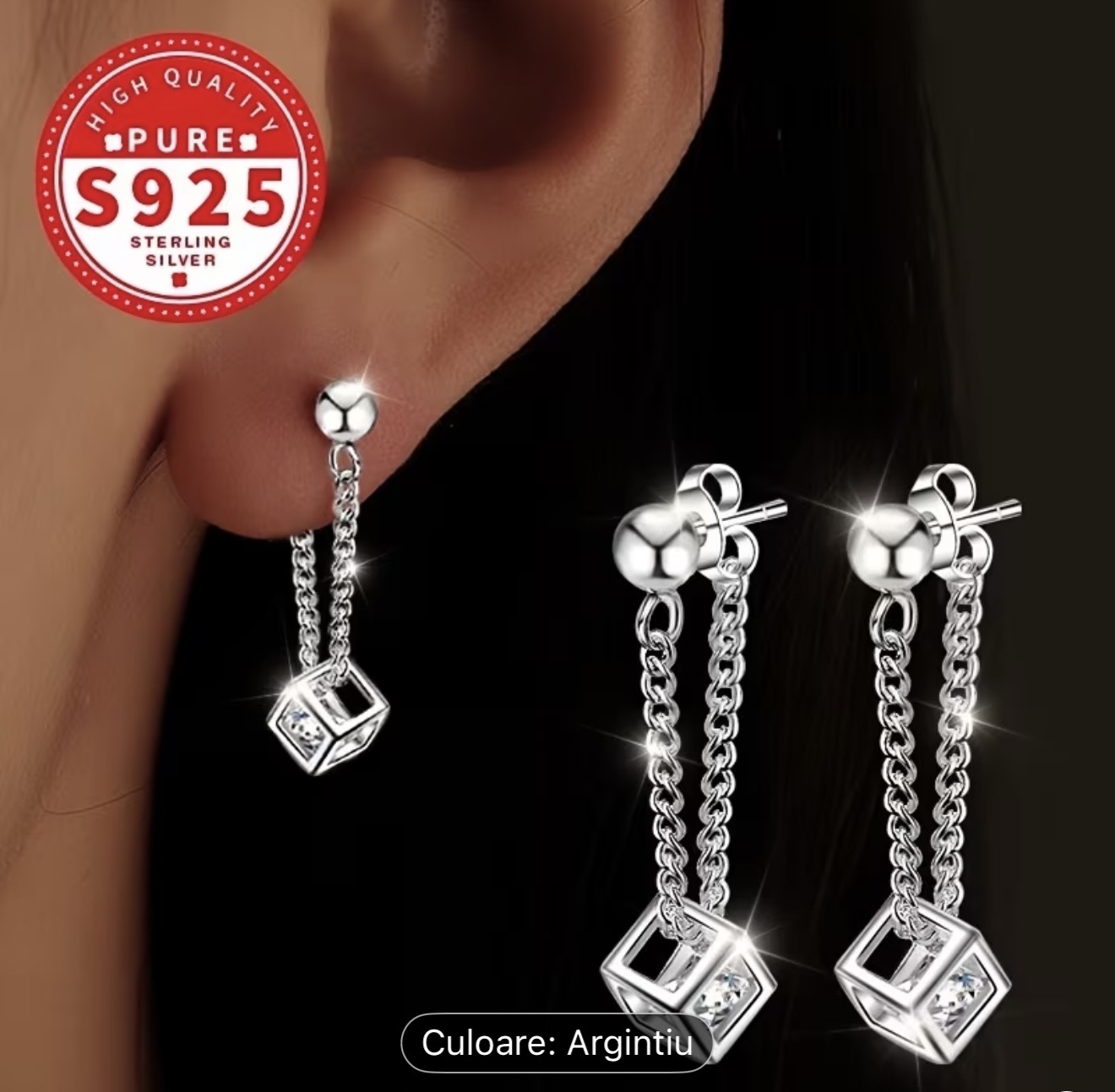 Cercei geometrici din argint