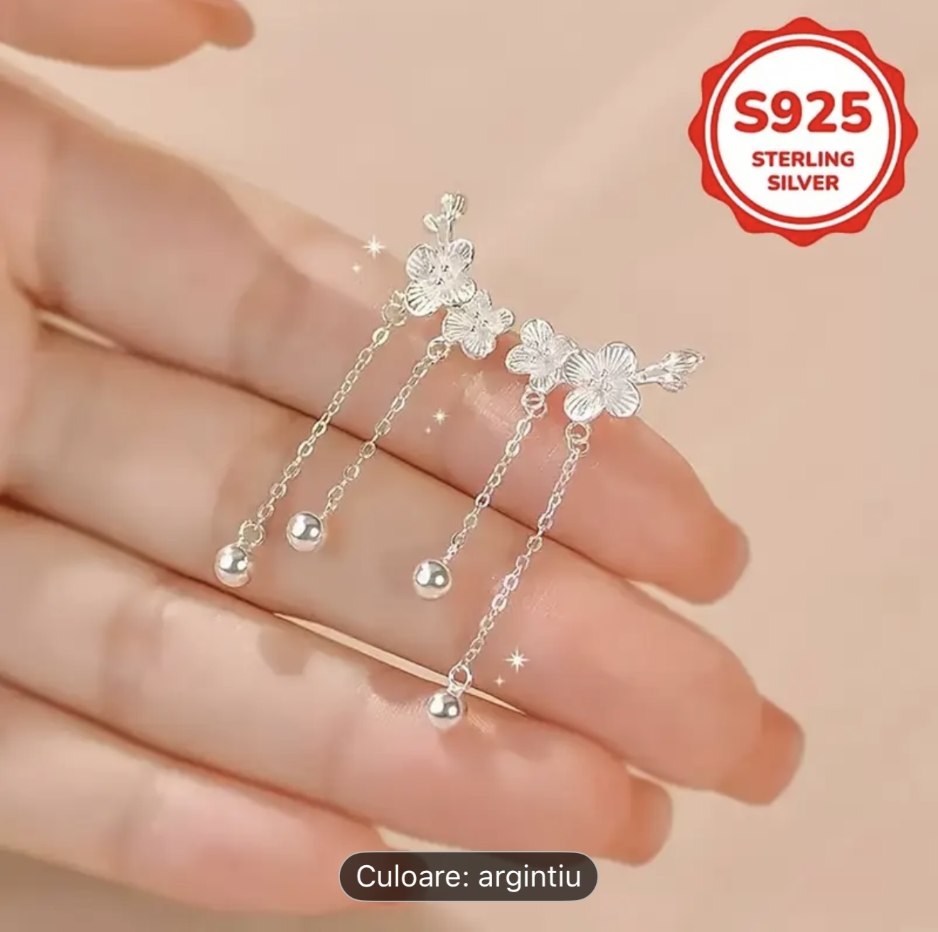 Cercei cu picătură cu flori de argint