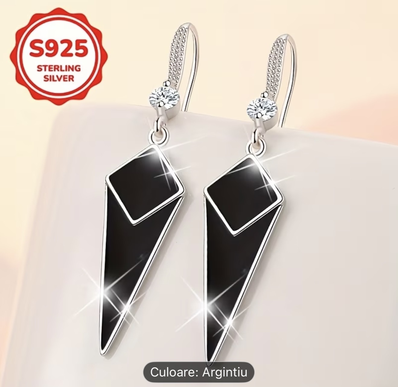 Cercei geometrici din argint sterling cu onix negru